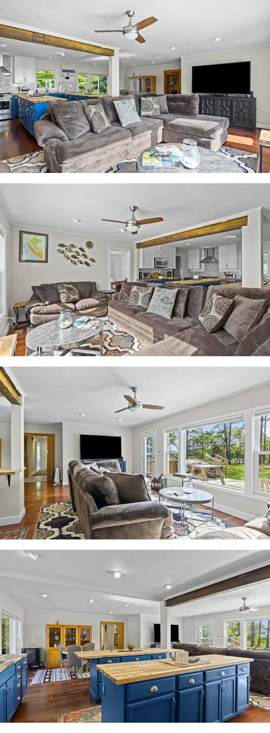 Idyllic waterside home with a hot tub, open-concept layout, W/D, & central AC